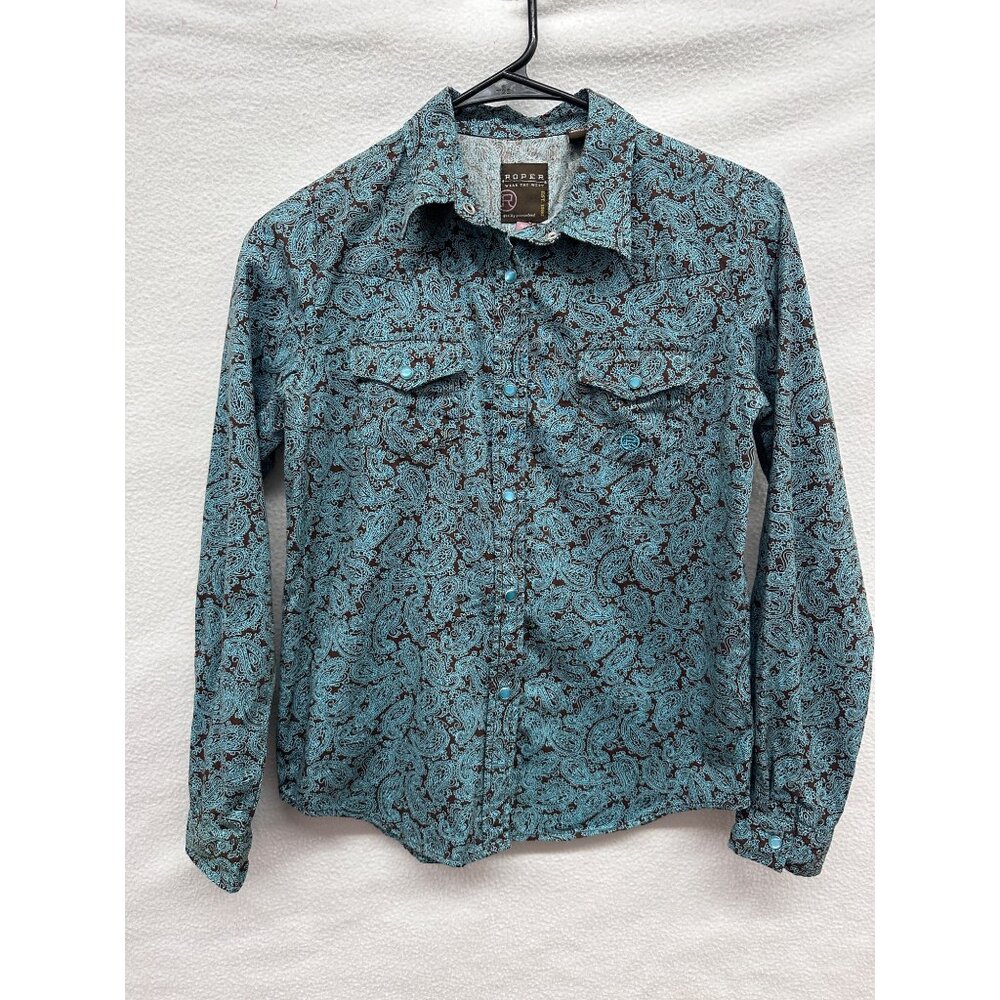 Roper Youth Sz 14 XL Western Paisley Print Long Sleeve Snap Shirt Pearl Snap
